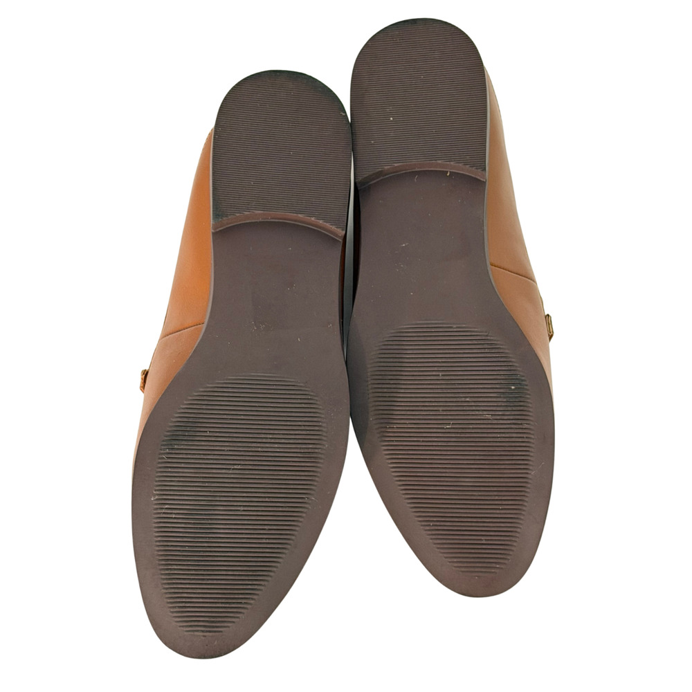 LOFT Sz 9 Gold Horse Bit Detail Loafers Slip-On Shoes Faux Leather Tan Neutral - Picture 7 of 8